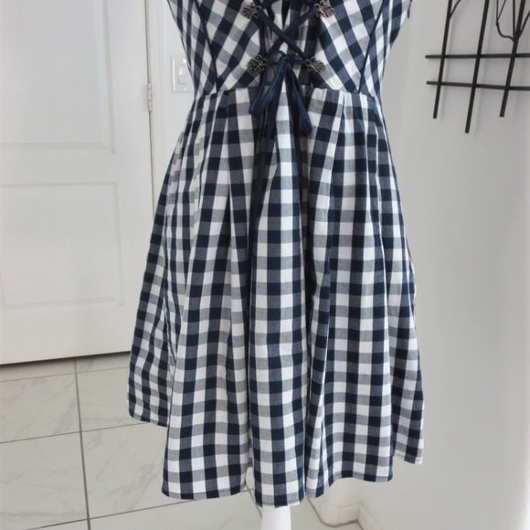 Like New Sleeveless Corset Front Dress Navy & White Gingham Check BOHO M… - Picture 7 of 15